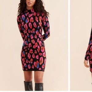 FARM Rio Iridescent Leopards Sweater Dress NWT
